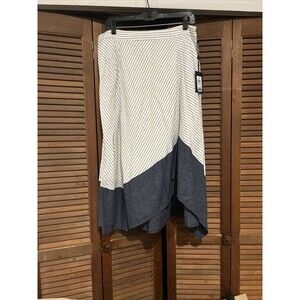 DKNY Women's Striped Asymmetrical Hem Linen Skirt Blue Size 10 Free Shipping